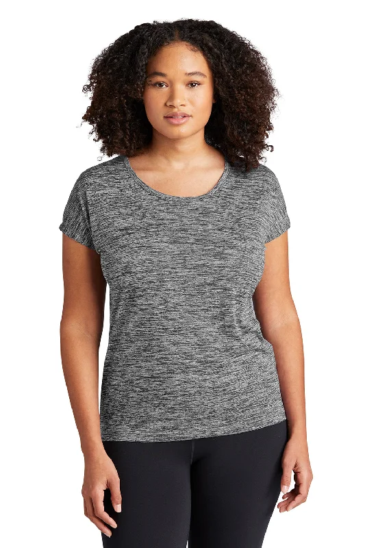 Sport-Tek Womens Electric Heather Moisture Wicking Short Sleeve Crewneck T-Shirt - Grey Black Electric Fleece Fabric Down Fabric Feather Fabric