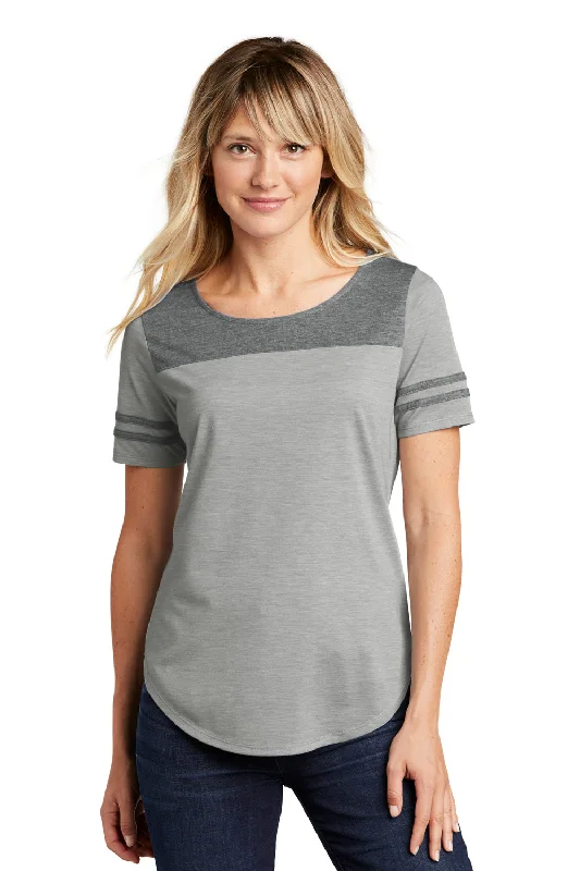 Sport-Tek Womens Fan Moisture Wicking Short Sleeve Crewneck T-Shirt - Heather Light Grey/Heather Dark Grey Notch Collar Peter Pan Collar Cowl Neck