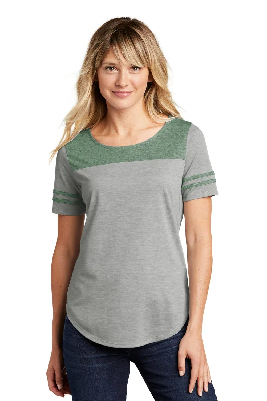 Sport-Tek Womens Fan Moisture Wicking Short Sleeve Crewneck T-Shirt - Heather Light Grey/Heather Forest Green Houndstooth Herringbone Solid