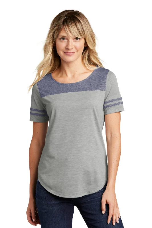 Sport-Tek Womens Fan Moisture Wicking Short Sleeve Crewneck T-Shirt - Heather Light Grey/Heather True Navy Blue Mesh Blend Leather Blend Suede Blend