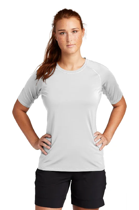 Sport-Tek Womens Rashguard Moisture Wicking Short Sleeve Crewneck T-Shirt - White Machine Wash Dry Clean Hand Wash