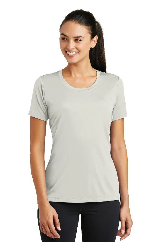 Sport-Tek Womens Tough Moisture Wicking Short Sleeve Crewneck T-Shirt - Silver Grey - Closeout Sequined Glittery Shiny