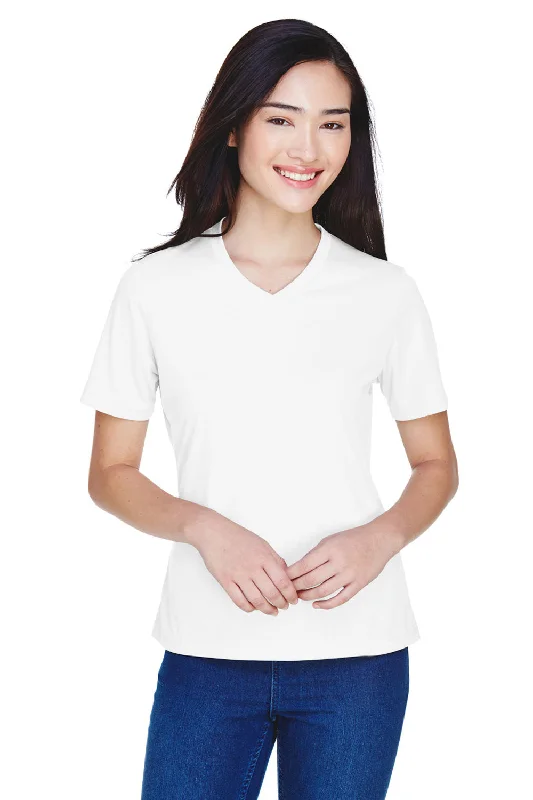 Team 365 Womens Zone Performance Moisture Wicking Short Sleeve V-Neck T-Shirt - White Zippered Front Buttoned Front Snap Front