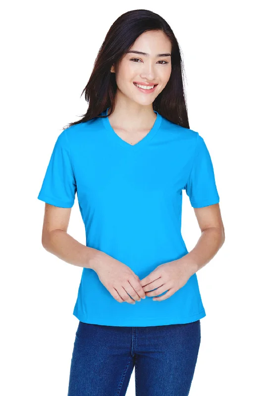 Team 365 Womens Zone Performance Moisture Wicking Short Sleeve V-Neck T-Shirt - Electric Blue Graphic Embroidered Appliqued
