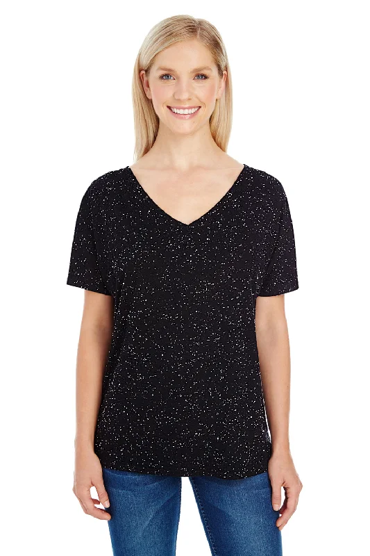 Threadfast Apparel Womens Fleck Short Sleeve V-Neck T-Shirt - Black - Closeout Wool Fabric Cashmere Fabric Tweed Fabric