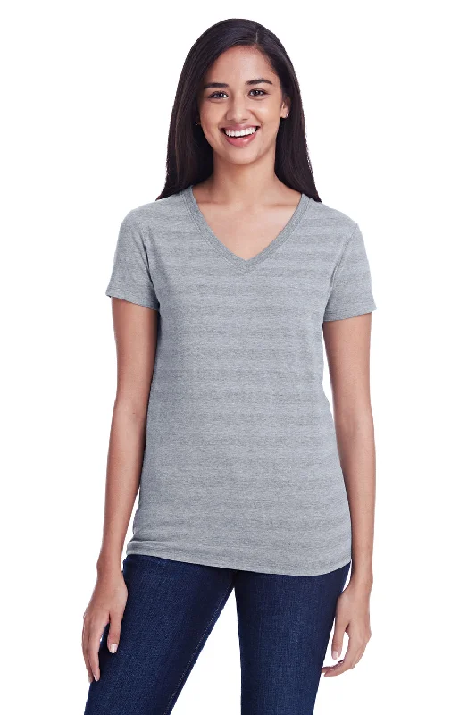 Threadfast Apparel Womens Short Sleeve V-Neck T-Shirt - Heather Grey Cashmere Blend Cotton Blend Poly Blend Threadfast Apparel Womens Short Sleeve V-Neck T-Shirt - Heather Grey Cashmere Blend Cotton Blend Poly Blend