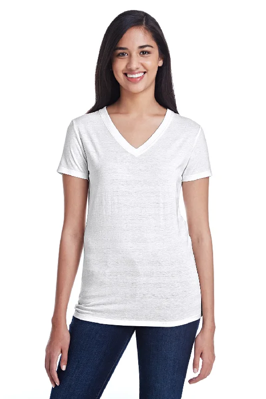 Threadfast Apparel Womens Short Sleeve V-Neck T-Shirt - White Satin Blend Silk Blend Wool Blend Threadfast Apparel Womens Short Sleeve V-Neck T-Shirt - White Satin Blend Silk Blend Wool Blend