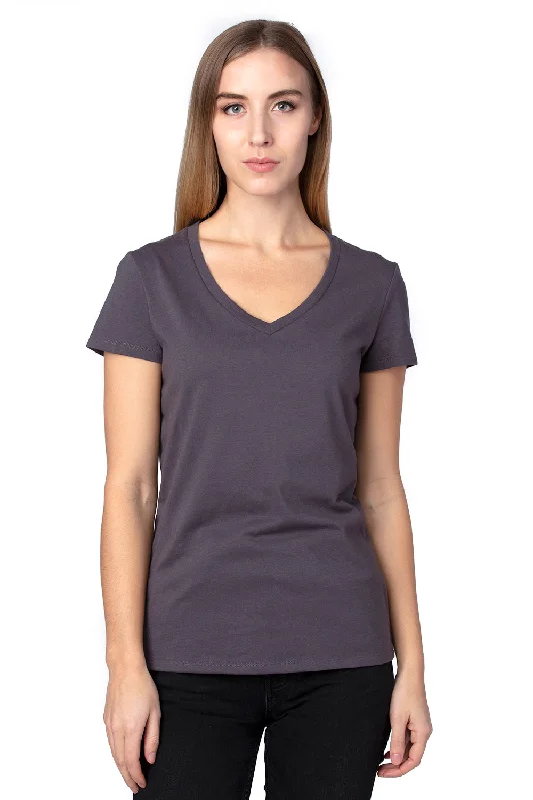 Threadfast Apparel Womens Ultimate Short Sleeve V-Neck T-Shirt - Graphite Grey Collared Crew Neck Turtle Neck