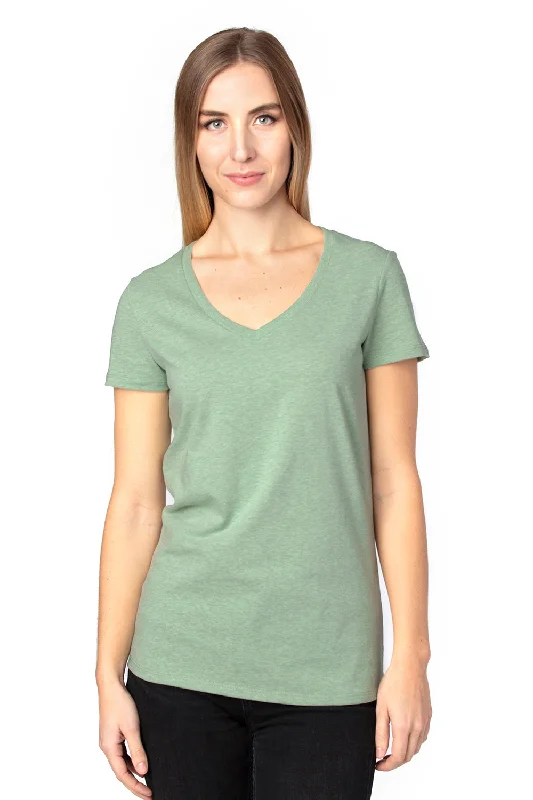 Threadfast Apparel Womens Ultimate Short Sleeve V-Neck T-Shirt - Heather Army Green Silk Blend Satin Velvet