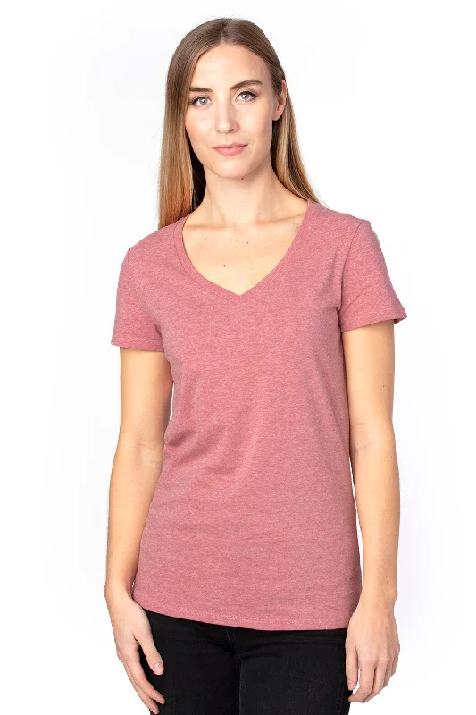 Threadfast Apparel Womens Ultimate Short Sleeve V-Neck T-Shirt - Heather Maroon Mesh Blend Leather Blend Suede Blend