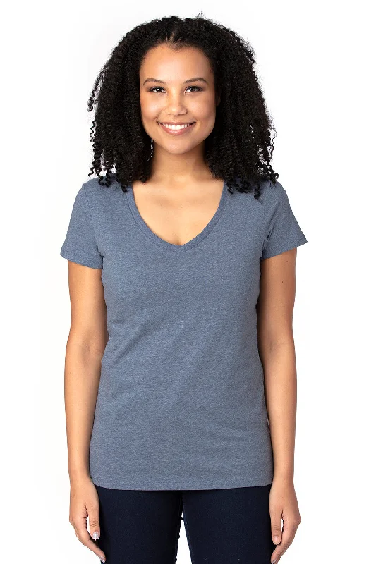 Threadfast Apparel Womens Ultimate Short Sleeve V-Neck T-Shirt - Heather Navy Blue Chenille Blend Fleece Blend Nylon Blend
