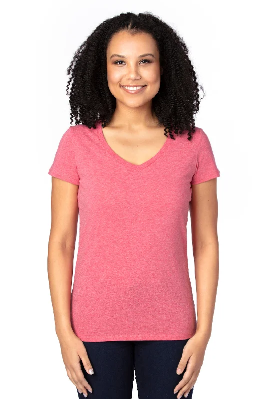 Threadfast Apparel Womens Ultimate Short Sleeve V-Neck T-Shirt - Heather Red Striped Floral Plaid
