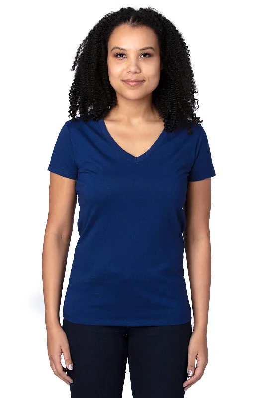 Threadfast Apparel Womens Ultimate Short Sleeve V-Neck T-Shirt - Navy Blue Mesh Fabric Canvas Fabric Denim Fabric