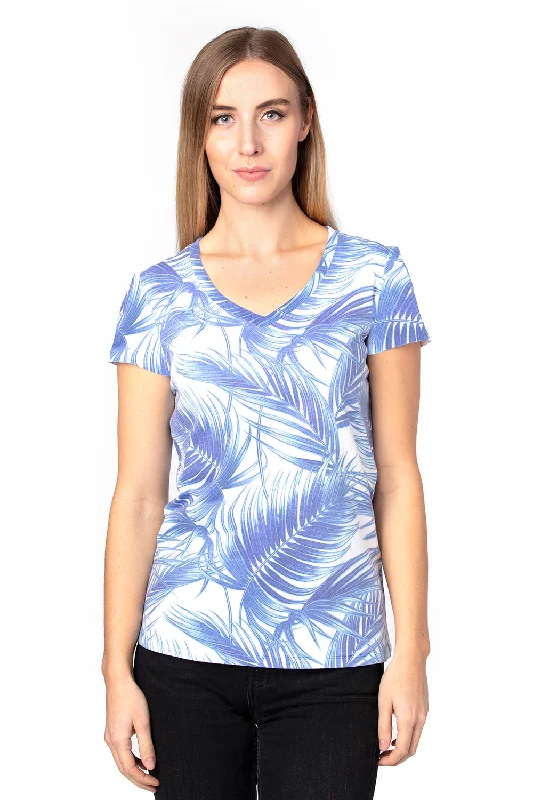 Threadfast Apparel Womens Ultimate Short Sleeve V-Neck T-Shirt - Palm Paradise Satin Blend Silk Blend Wool Blend