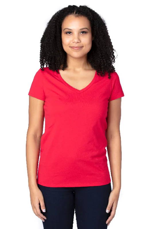 Threadfast Apparel Womens Ultimate Short Sleeve V-Neck T-Shirt - Red Nylon Fabric Polyester Fabric Spandex Fabric