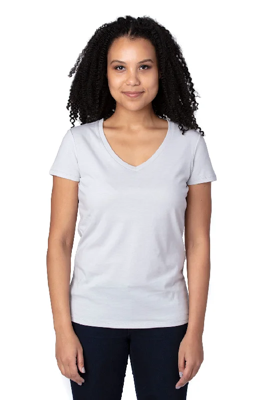 Threadfast Apparel Womens Ultimate Short Sleeve V-Neck T-Shirt - Silver Grey Solid Print Embellished