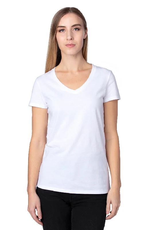 Threadfast Apparel Womens Ultimate Short Sleeve V-Neck T-Shirt - White Cotton Fabric Linen Fabric Terry Fabric