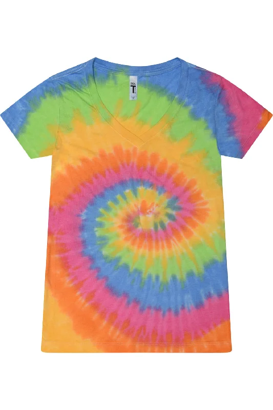 Tie-Dye Womens Short Sleeve V-Neck T-Shirt - Eternity Fleece Nylon Spandex