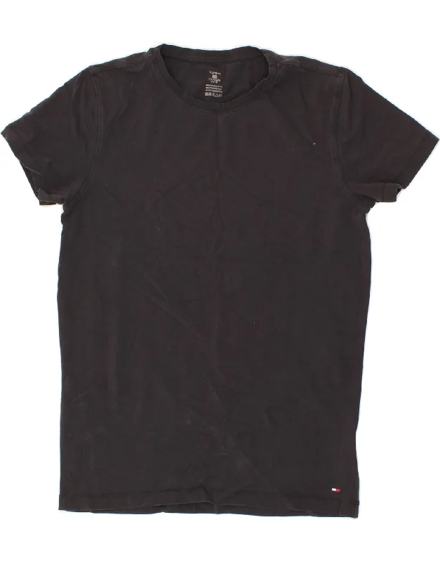 TOMMY HILFIGER Womens T-Shirt Top UK 12 Medium Black Zippered Buttoned Snapped