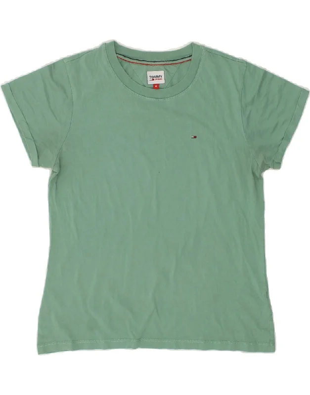 TOMMY HILFIGER Womens T-Shirt Top UK 12 Medium Green Cotton Chenille Fabric Brocade Fabric Lace Fabric