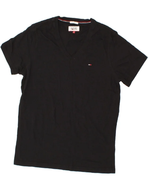 TOMMY HILFIGER Womens T-Shirt Top UK 14 Large Black Cotton Modern Contemporary Chic
