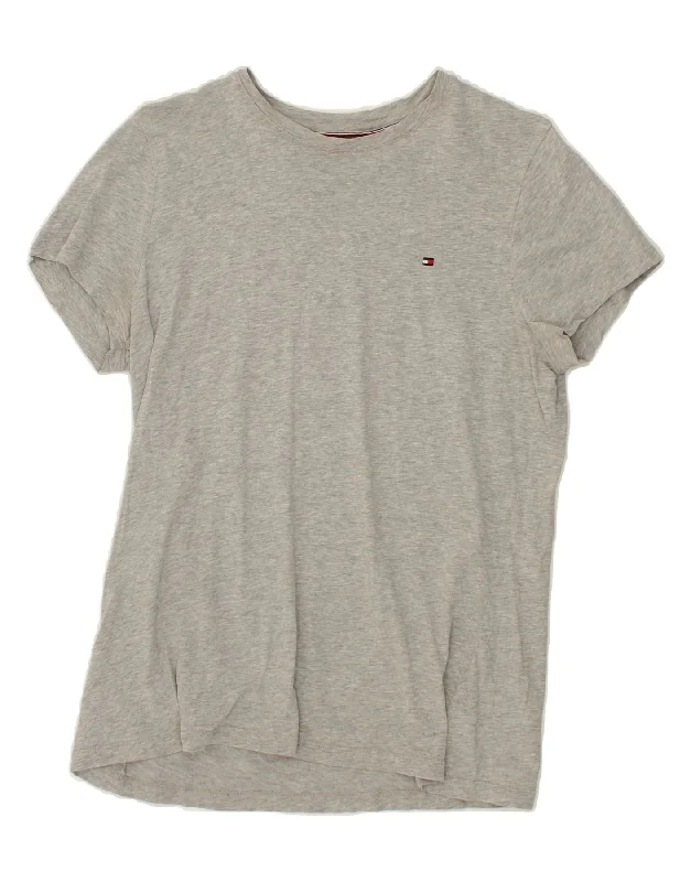 TOMMY HILFIGER Womens T-Shirt Top UK 18 XL Grey Knit Fabric Woven Fabric Fleece Fabric