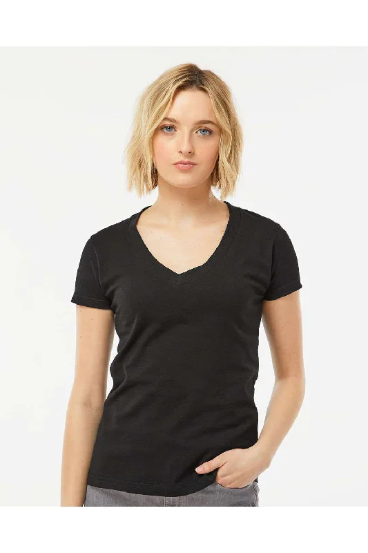 Tultex Womens Fine Jersey Short Sleeve V-Neck T-Shirt - Black - NEW Collared Crew Neck Turtle Neck