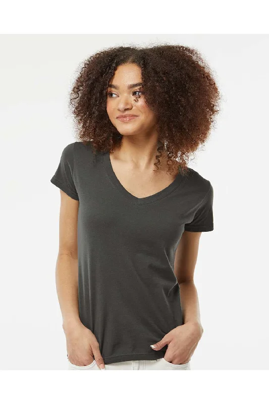 Tultex Womens Fine Jersey Short Sleeve V-Neck T-Shirt - Charcoal Grey - NEW Polka Dot Checkered Tartan