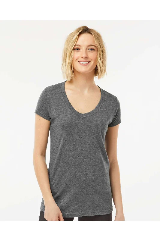 Tultex Womens Poly-Rich Short Sleeve V-Neck T-Shirt - Heather Charcoal Grey - NEW Jersey Fabric Tulle Fabric Batik Fabric