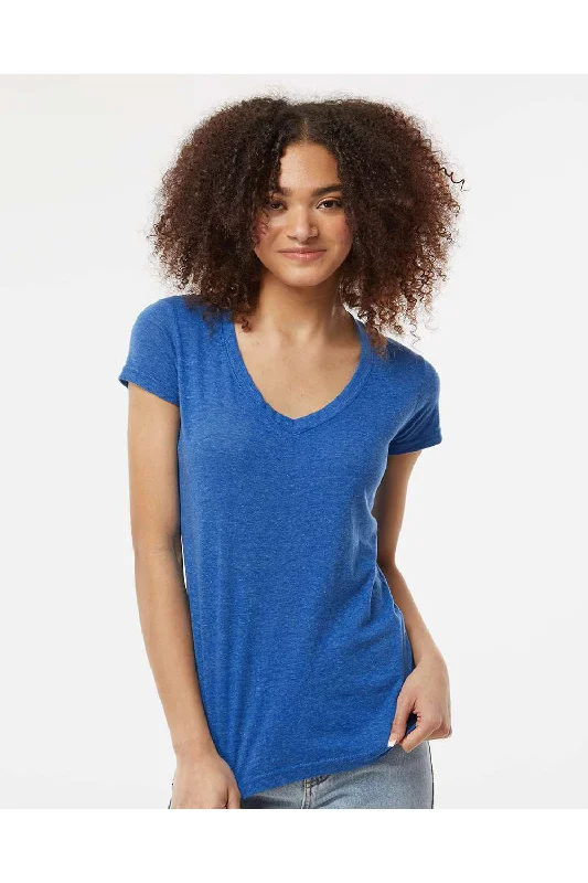 Tultex Womens Poly-Rich Short Sleeve V-Neck T-Shirt - Heather Royal Blue - NEW Faux Fur Fabric Real Fur Fabric Shearling Fabric