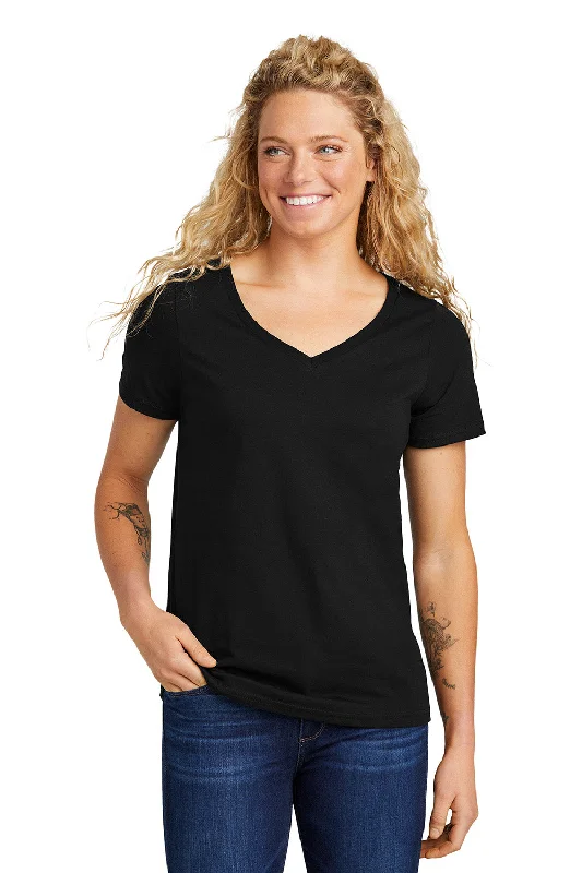 Volunteer Knitwear Womens USA Made Daily Short Sleeve V-Neck T-Shirt - Deep Black Hooded Caped Shawl Collar Volunteer Knitwear Womens USA Made Daily Short Sleeve V-Neck T-Shirt - Deep Black Hooded Caped Shawl Collar