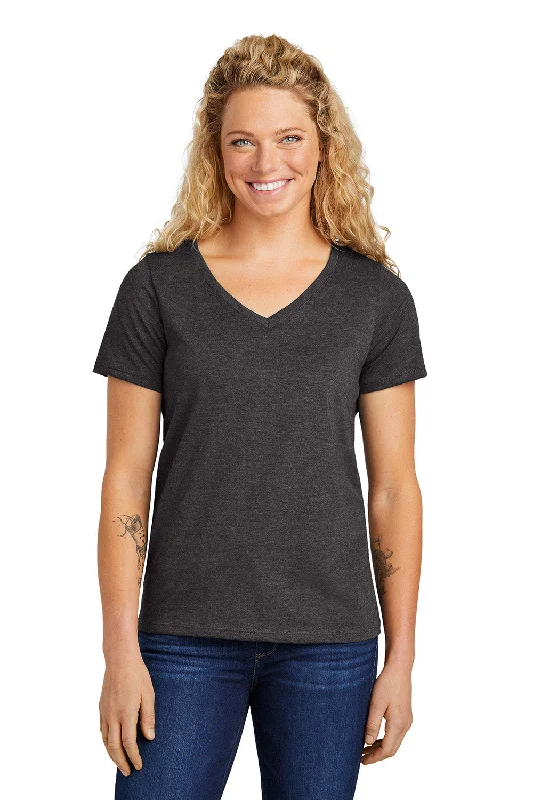 Volunteer Knitwear Womens USA Made Daily Short Sleeve V-Neck T-Shirt - Heather Dark Grey Wool Fabric Cashmere Fabric Tweed Fabric
