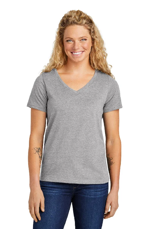 Volunteer Knitwear Womens USA Made Daily Short Sleeve V-Neck T-Shirt - Heather Grey Zippered Front Buttoned Front Snap Front