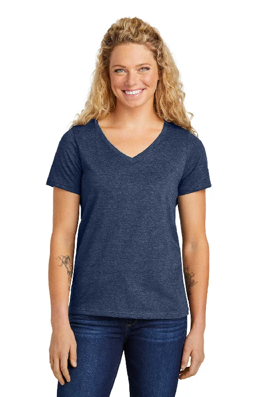 Volunteer Knitwear Womens USA Made Daily Short Sleeve V-Neck T-Shirt - Heather Navy Blue Elasticated Padded Insulated