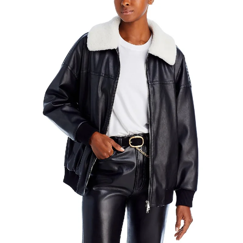 4th & Reckless Womens Benson Faux Fur Trim Heavy Bomber Jacket Lace Jacket Ribbed Jacket Sequined Jacket