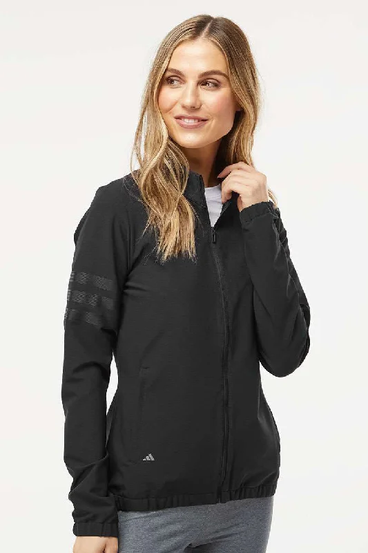 Adidas Womens 3 Stripes Full Zip Jacket - Black Faux Fur Fabric Real Fur Fabric Shearling Fabric
