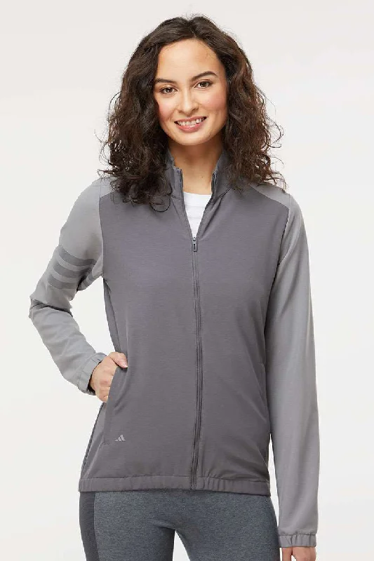 Adidas Womens 3 Stripes Full Zip Jacket - Grey Oversized Jacket Tailored Jacket Straight Jacket