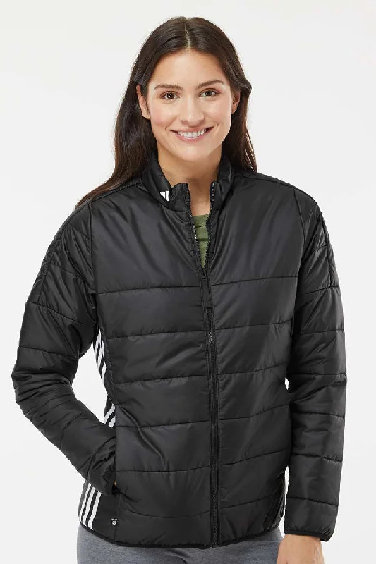 Adidas Womens Full Zip Puffer Jacket - Black Trench Coat Raincoat Waterproof Jacket