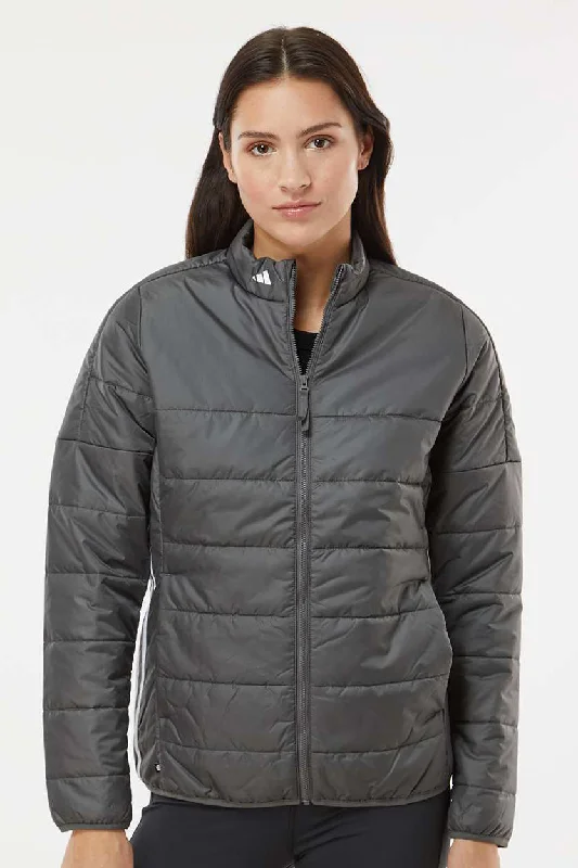 Adidas Womens Full Zip Puffer Jacket - Grey Cotton Fabric Linen Fabric Terry Fabric