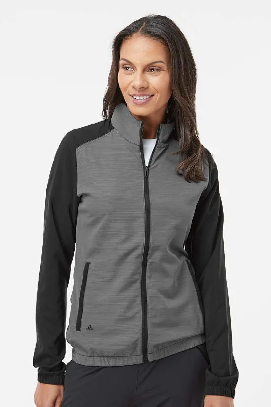 Adidas Womens Colorblock Water Resistant Full Zip Windshirt Jacket - Black/Heather Black Toggled Jacket Drawstring Jacket Belted Jacket