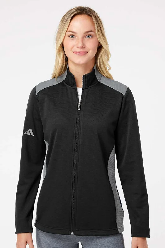 Adidas Womens Textured Mixed Media Full Zip Jacket - Black/Grey Appliqued Jacket Beaded Jacket Sequined Jacket