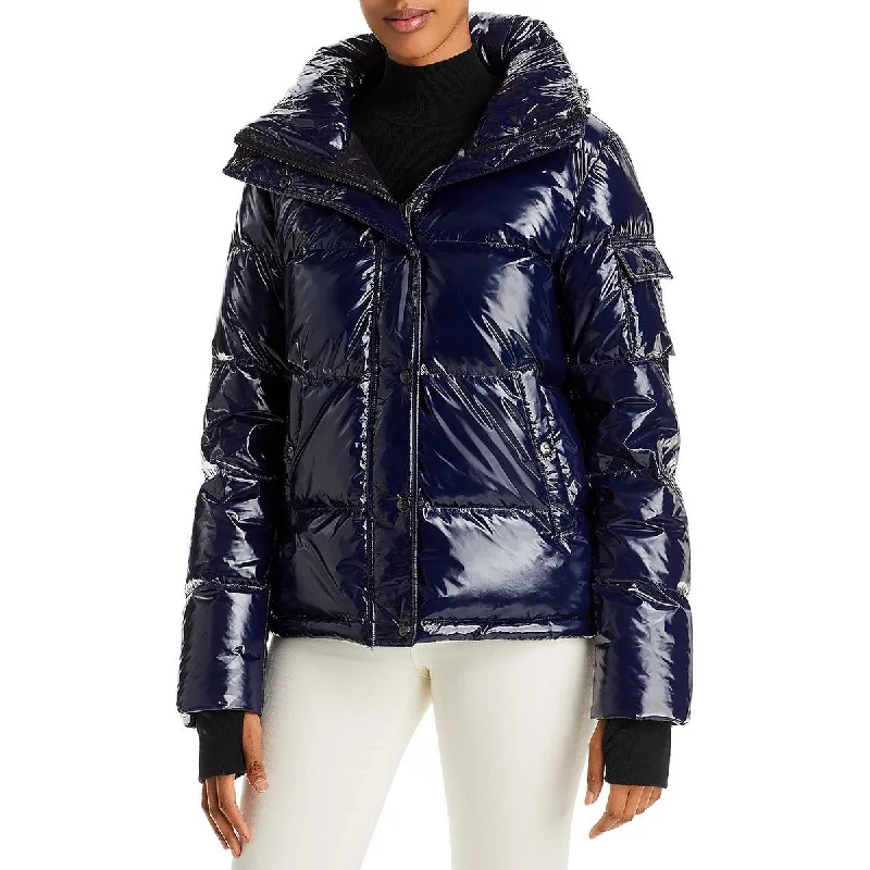 Aqua Womens Lacquer Ella Down Cold Weather Puffer Jacket Satin Jacket Silk Jacket Chiffon Jacket
