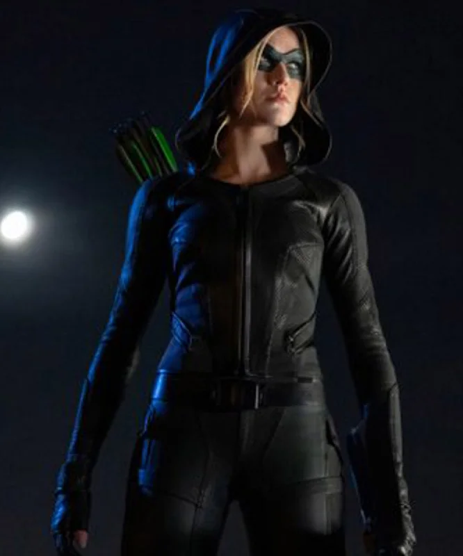 Arrow Mia Smoak Leather Jacket Welt Pockets Slit Pockets Flap Pockets