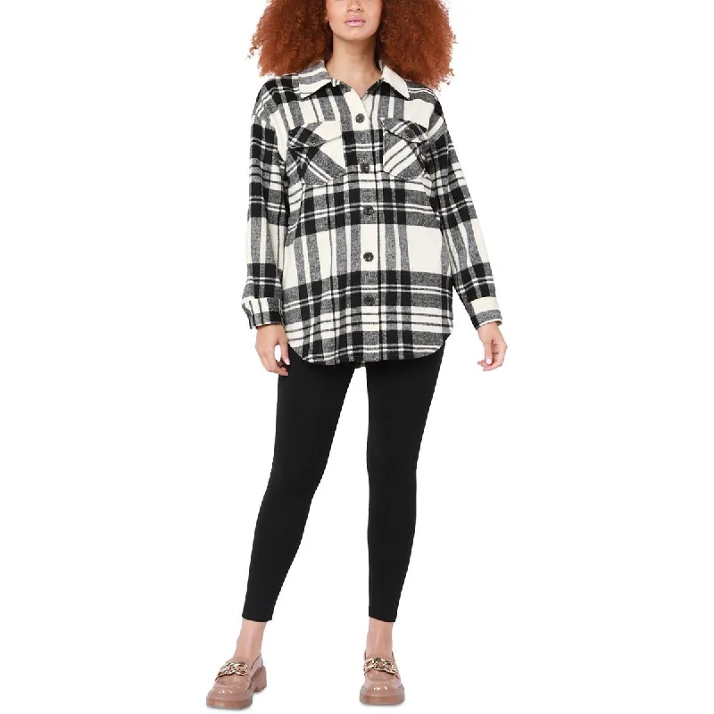 Black Tape_ Womens Fleece Short Shirt Jacket Notch Collar Jacket Peter Pan Collar Jacket Cowl Neck Jacket