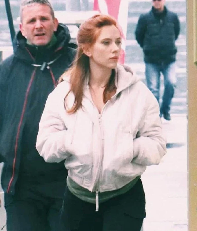 Black Widow Natasha Romanoff White Hooded Jacket Quilted Jacket Puffer Jacket Insulated Jacket