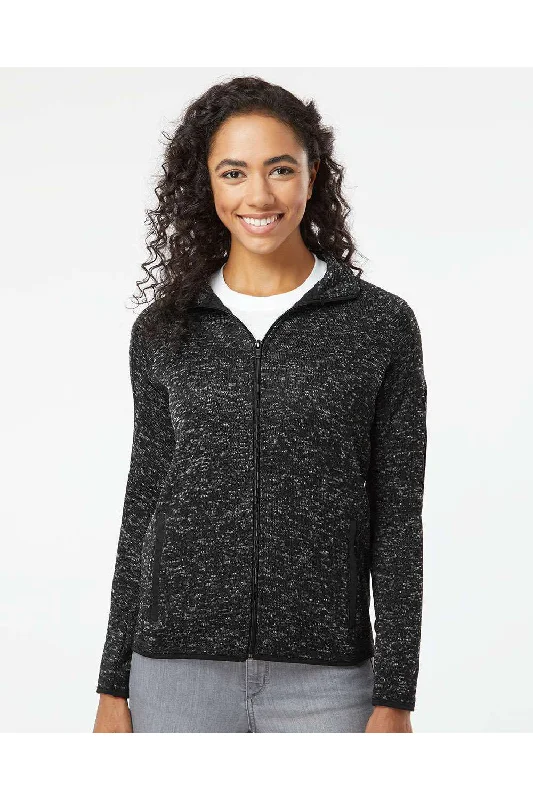 Burnside Womens Sweater Knit Full Zip Jacket - Heather Black Wool Jacket Cashmere Jacket Tweed Jacket