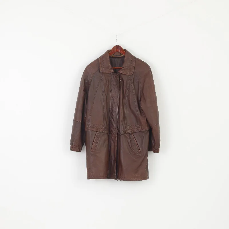 C&A Your 6th Sense Women 14 40 Jacket Brown Leather Full Zipper Vintage Retro Top Bomber Jacket Anorak Windbreaker C&A Your 6th Sense Women 14 40 Jacket Brown Leather Full Zipper Vintage Retro Top Bomber Jacket Anorak Windbreaker