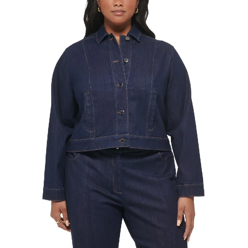 Calvin Klein Womens Plus Lightweight Short Denim Jacket Chenille Fabric Brocade Fabric Lace Fabric