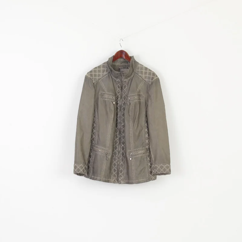 Canada C&A Premium Women 50 XXL Jacket Gray Full Zipper Detailed Biker Top Tailored Jacket Straight Jacket A-Line Jacket