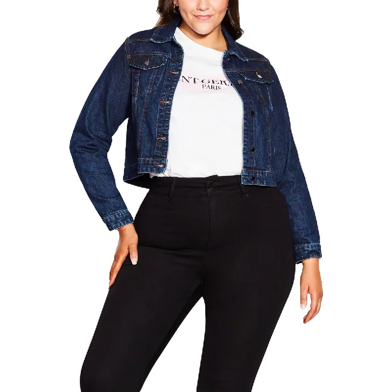 City Chic Womens Lightweight Cropped Denim Jacket Nylon Jacket Polyester Jacket Spandex Jacket